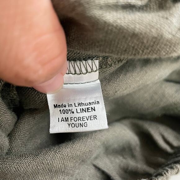 FLAX Army Green Women's Baggy Wide Leg Ankle Pants 100% Linen Size 3X Lagenlook - Picture 8 of 14